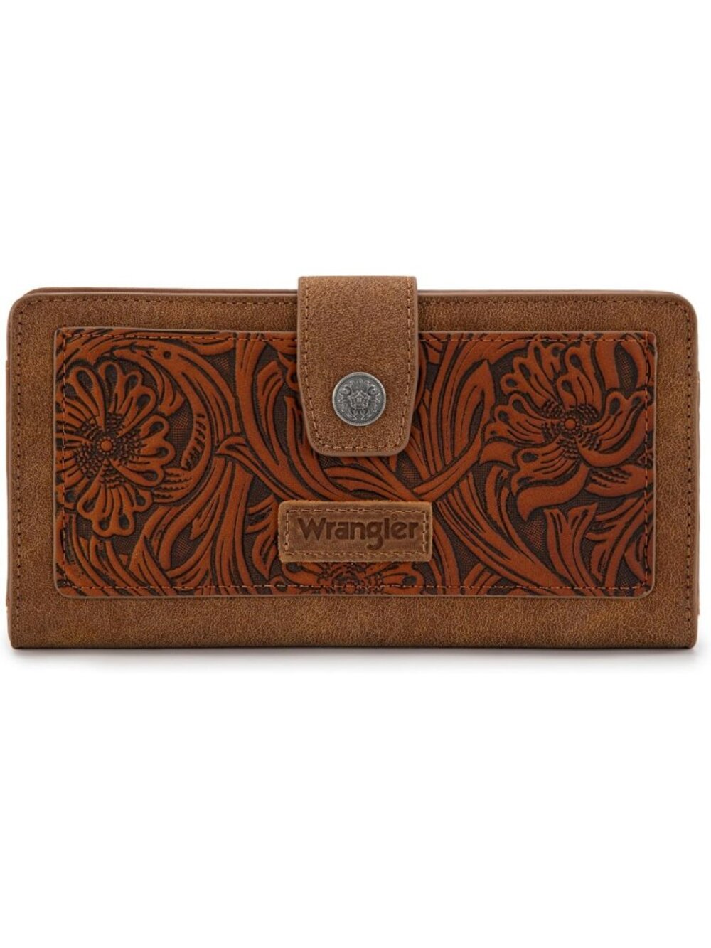 Brown Floral Tooling Wallet for Women | Large Bifold Clutch, Card Case & Cash